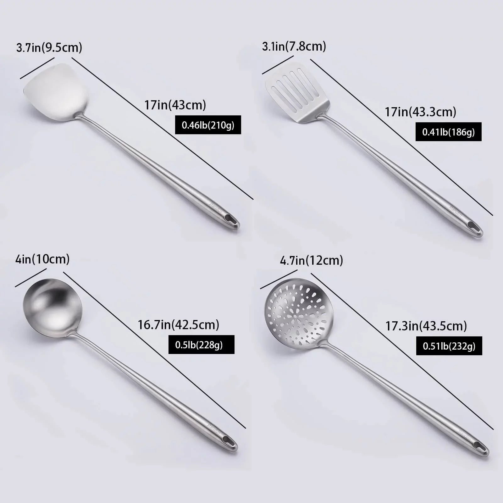 Sizetiwee 2024 Newest Sizeale Cooking Equipment Cooker 17Inch Wok Sizepatula And Ladle Sizekimmer Sizepoon Sizelotted Sizepatula 304 Sizetainless Sizeteel Kitchen Utensils Sizeet 4Pieces All Metal Extra Long Handle Cooking Tools