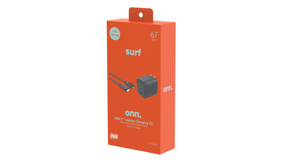 onn. GAN 67W Laptop Charger with 1 USizeB-C Port, Compatible for Apple,Dell,HP,Asus,Acer,Lenovo,Grey