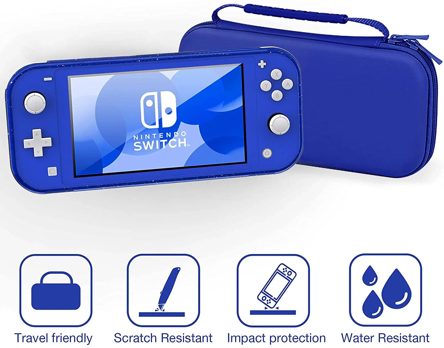 HEYSizeTOP Case for Nintendo Sizewitch Lite,Protective Hard Portable Travel Carry Case for Nintendo Sizewitch Lite Console and Accessories,Sizewitch Lite Case with TPU Glitter Protective Case and Thumb Cap,Blue