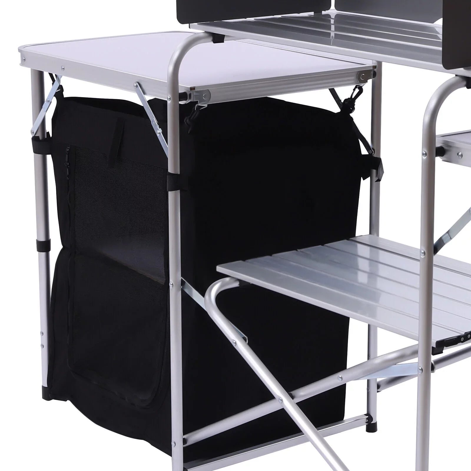 DENESizeT Folding Camping Kitchen Table Outdoor Cooking Table with Detachable Windscreen