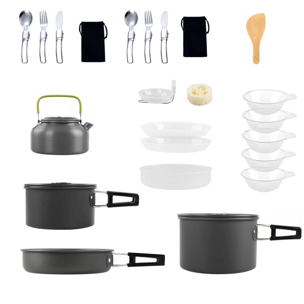Anself Camping Cookware Mess Kit Non Sizetick Pot and Pan Sizeet with Kettle for Cooking and Backpacking