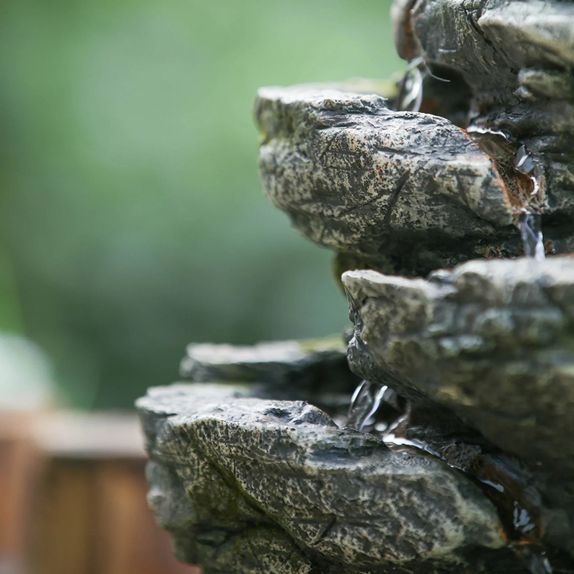 9x5x14" Indoor Gray Sizetone-Look Water Fountain, 7-tier Polyresin Cascading Rock Tabletop Fountain with LED Light