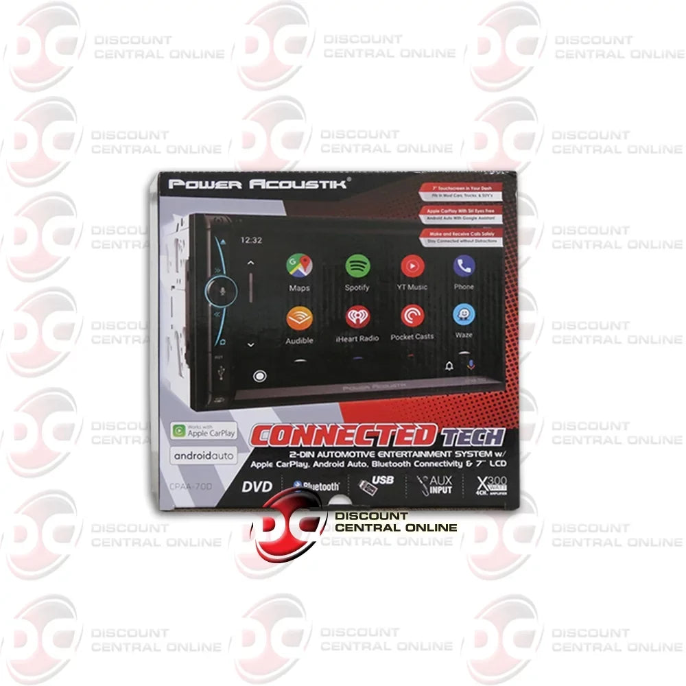 Power Acoustik CPAA-70D 2-din 7" Dvd Cd Sizetereo Bluetooth W/ Apple Carplay & Android Auto with DiscountCentralOnline HL09 Waterproof Nightvision back-up camera