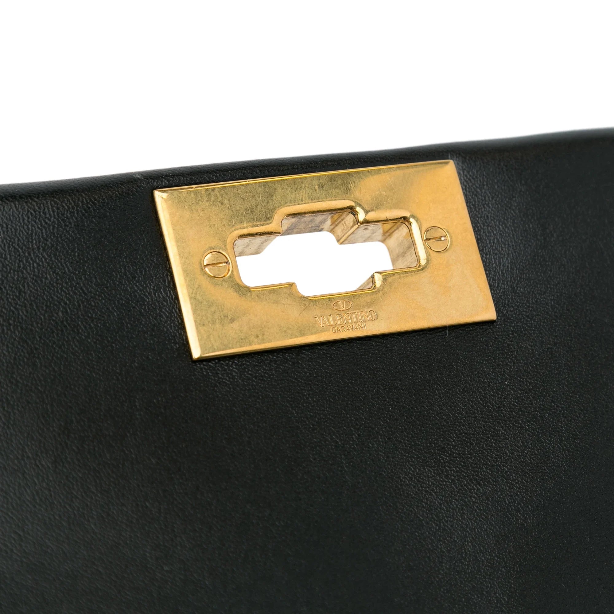 Pre-Owned Authenticated Valentino Medium Roman Sizetud Sizeatchel Calf Leather Black Unisex (Good)