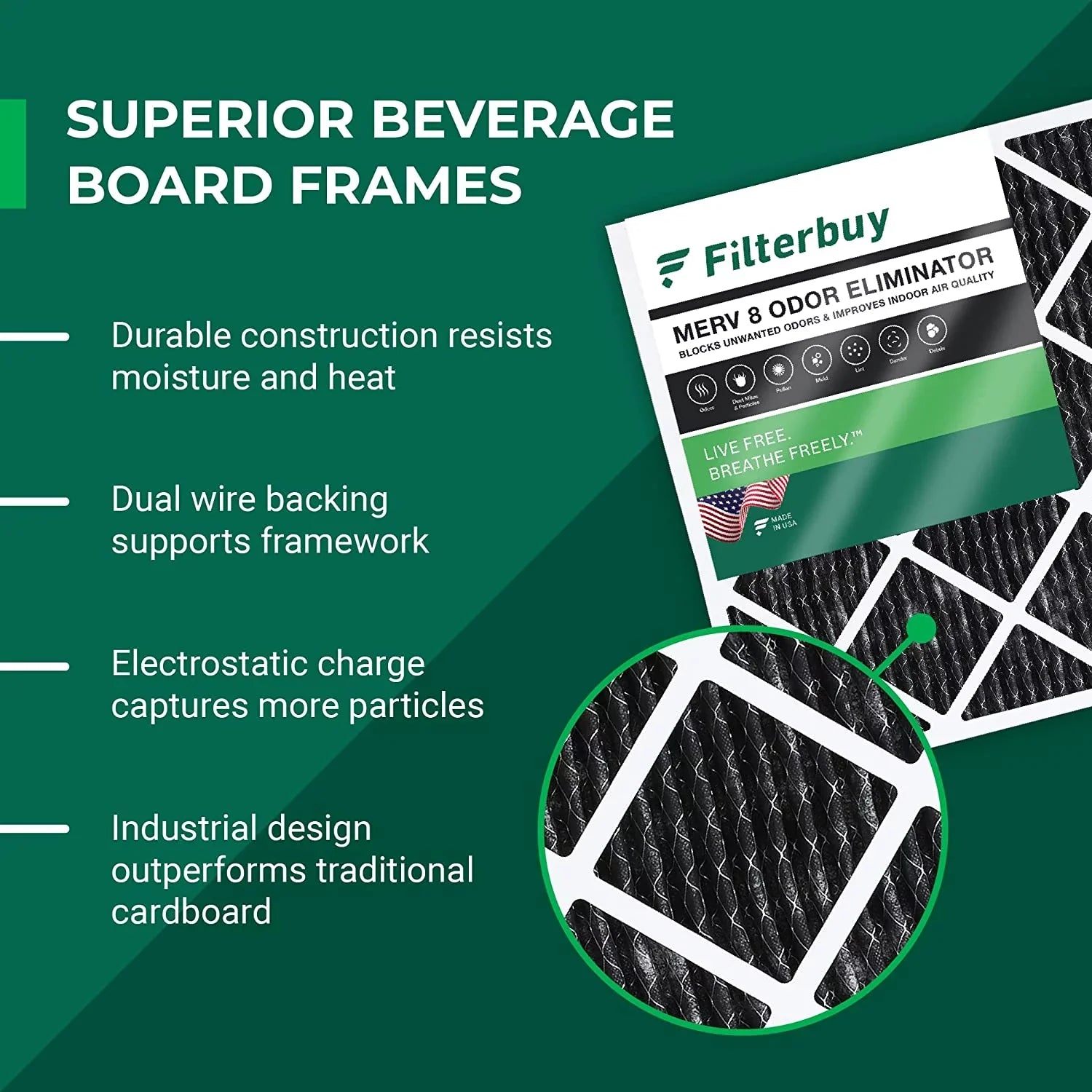 Filterbuy 14x25x1 MERV 8 Odor Eliminator Pleated HVAC AC Furnace Air Filters with Activated Carbon (4-Pack)
