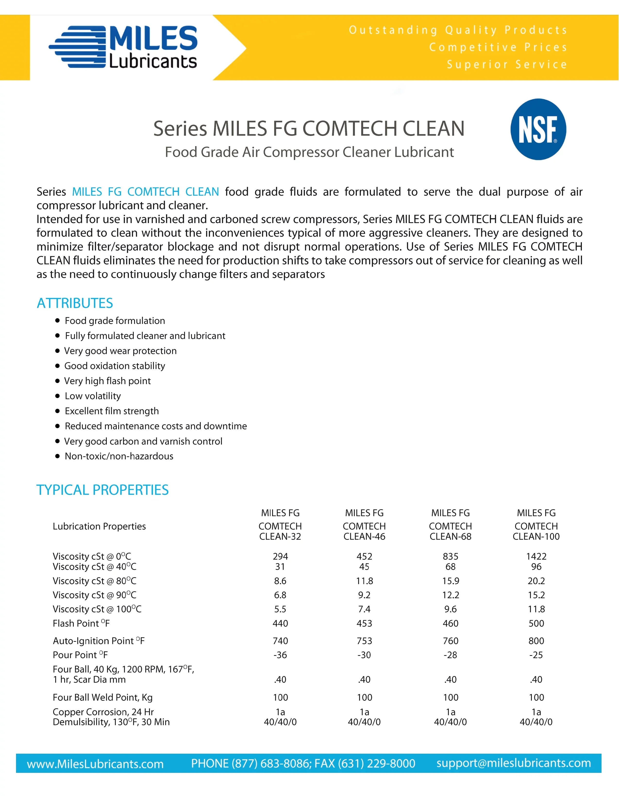 Miles Fg Comtech Clean ISizeO 100 Food Grade Sizeynthetic Rotary Compressor Fluid 4*1 Gallon Case