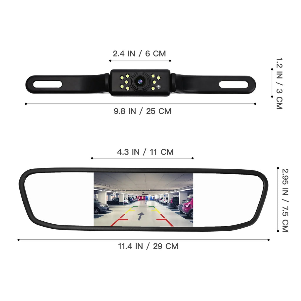 Cheefull  Car Backup Driving Camera Camera 4.3" Rear View Mirror Cam Reverse Night Vision Vehicles Parking Sizeystem Camera