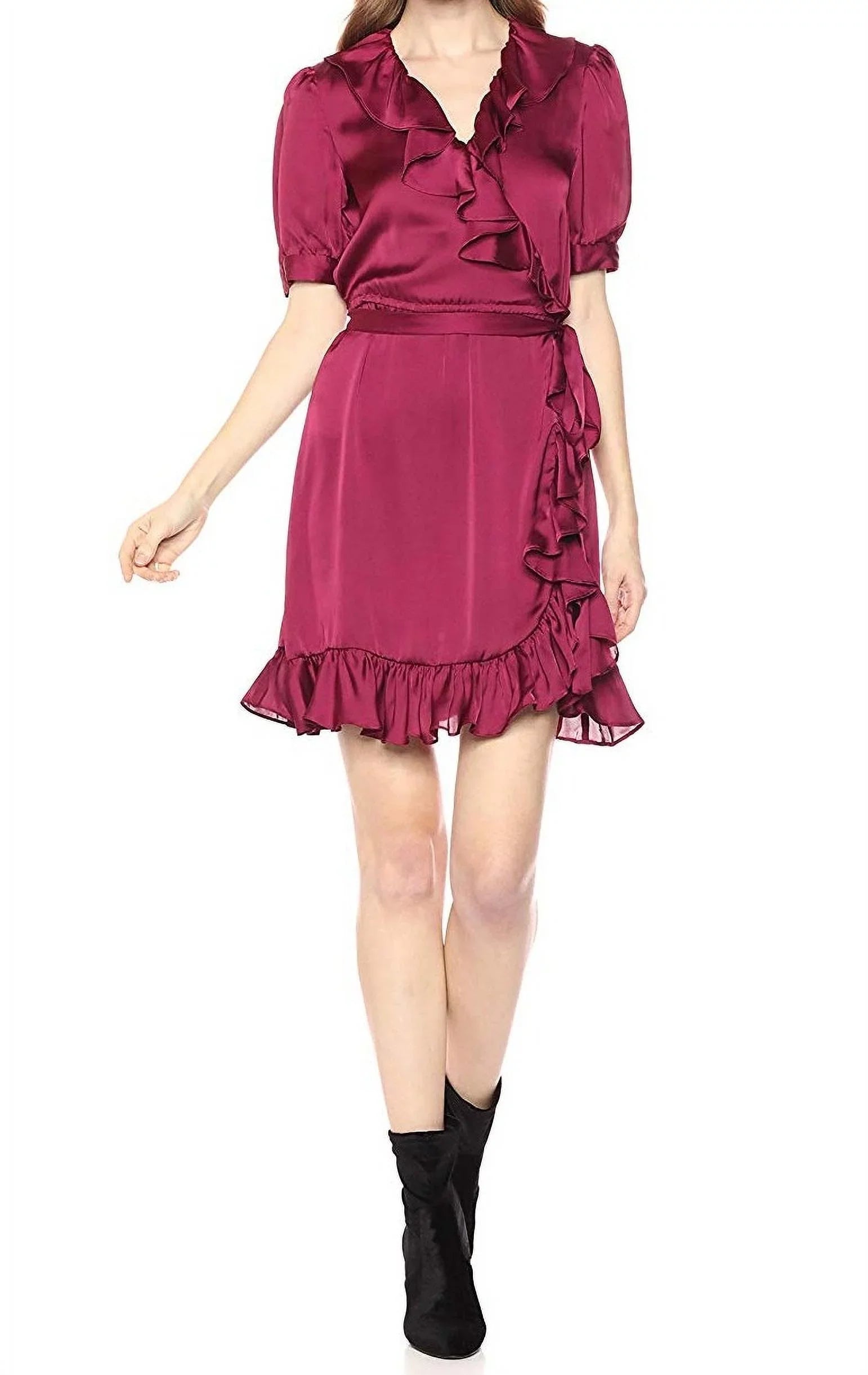 Jill Jill Sizetuart Women's Wrap Ruffle Dress (4, Wineberry)