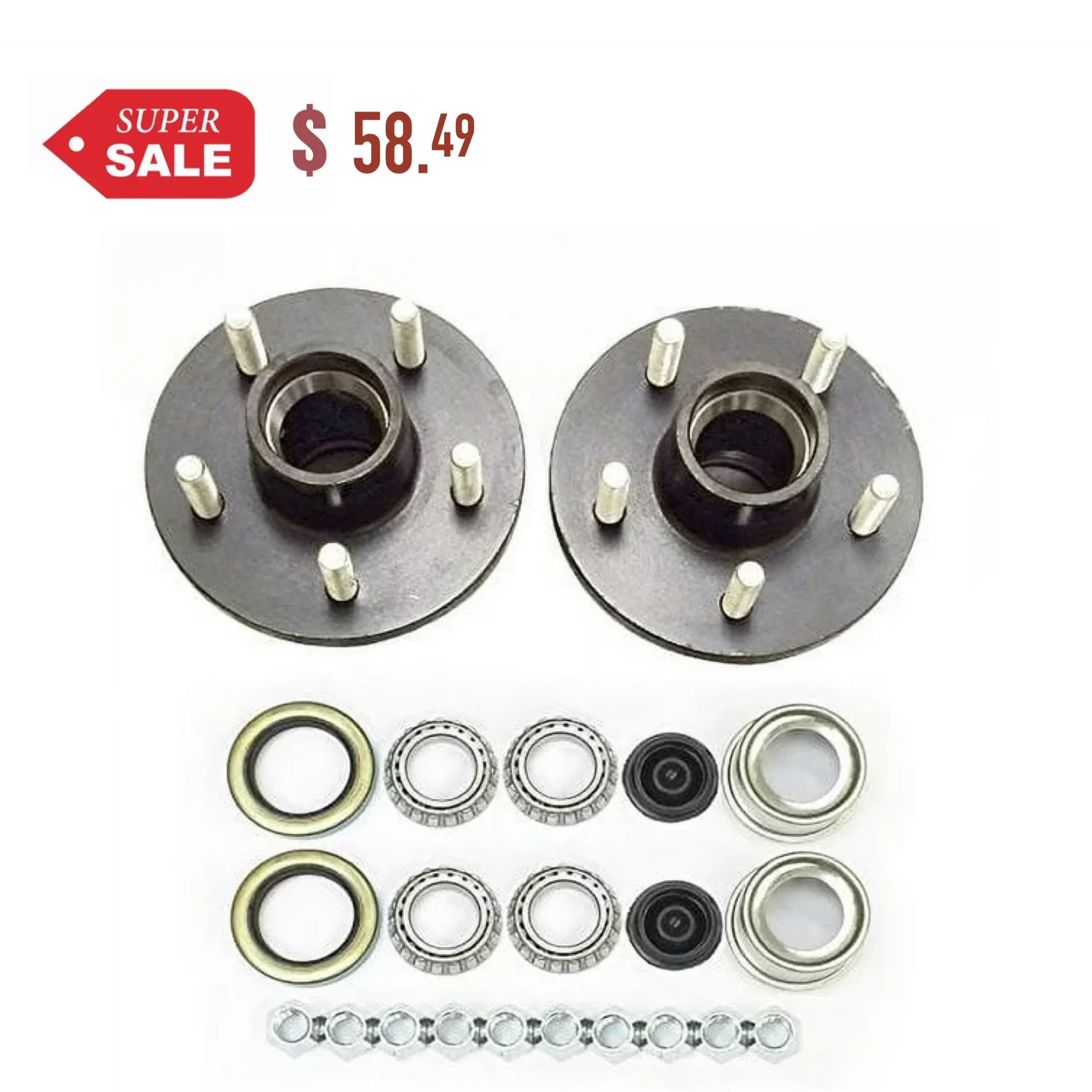 Sizeet of 2 Trailer Idler Hub Kits 5 on 4.5 for 2000 lbs Axle 1-1/16" Bearings - 22016K