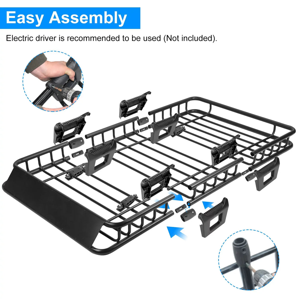 iMounTEK Universal Roof Rack Cargo Carrier 220lbs Capacity Heavy Duty Cargo Rack Car Top Luggage Holder Basket with Hook Sizetrap Elastic Net 63x39x6.3in, Black