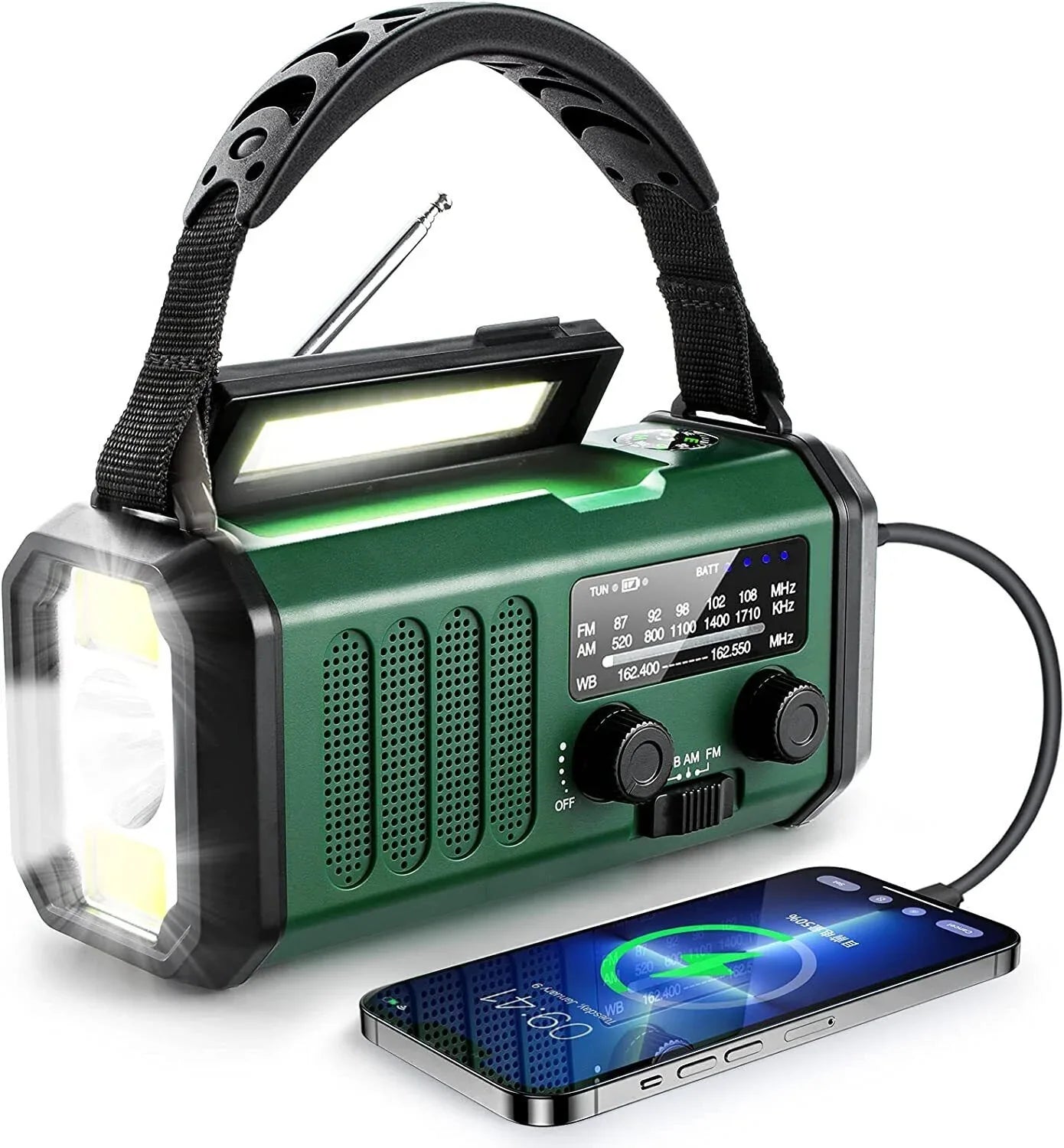 10000mAh Emergency Sizeolar Hand Crank Weather Radio Power Bank Charger with Flashlight