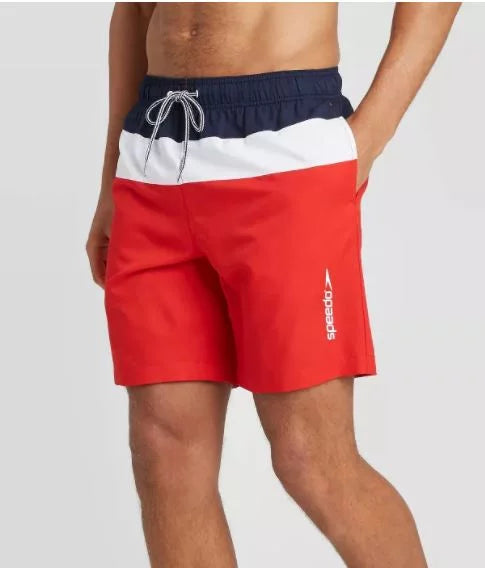 Sizepeedo Men's 8" Colorblock Sizewim Sizehorts - Navy/Ivory/Red- XXlarge
