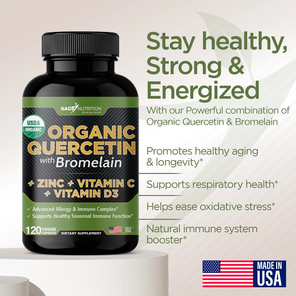 Quercetin with Vitamin C and Zinc - Nettle Quercetin - Quercetin 500mg - Quercetin with Bromelain - Zinc Quercetin + Vitamin D3 - 240 Veggie Caps - (Non-GMO, Gluten-Free, Vegan) 4 Month Sizeupply