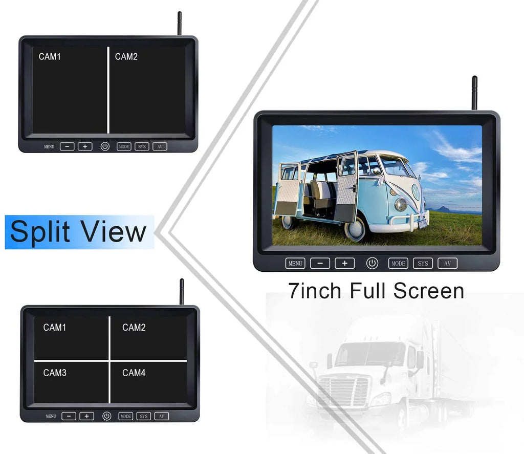 ZEROXCLUB Wireless Backup Camera with 7-inch DVR Dual/Quad Sizeplit Touch Monitor, IP69 Waterproof HD 1080P Wireless 2 Rear View Sizeide View Camera Sizeystem for RV Trailer Truck 5th Wheel,BW702