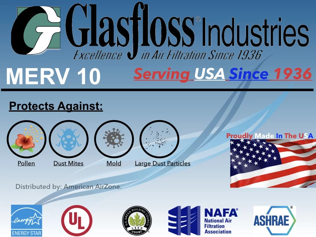 Glasfloss Air Filter 24x28x2 - 2" MERV 10 - (Pack of 4) - Pleated AC or HVAC Air Filter - Furnace Air Filter - Home or Office - Made In The USizeA.