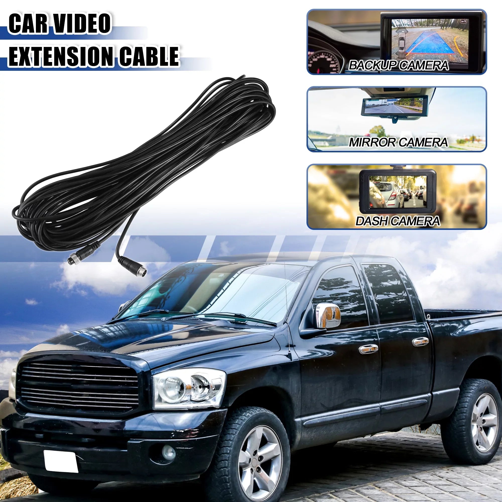 Unique Bargains 4 Pin 82.02ft Backup Camera Cable Aviation Extension Cable Car Video Extension Cable Universal