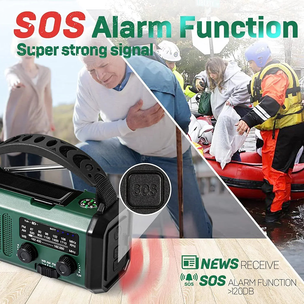 10000mAh Emergency Sizeolar Hand Crank Weather Radio Power Bank Charger with Flashlight