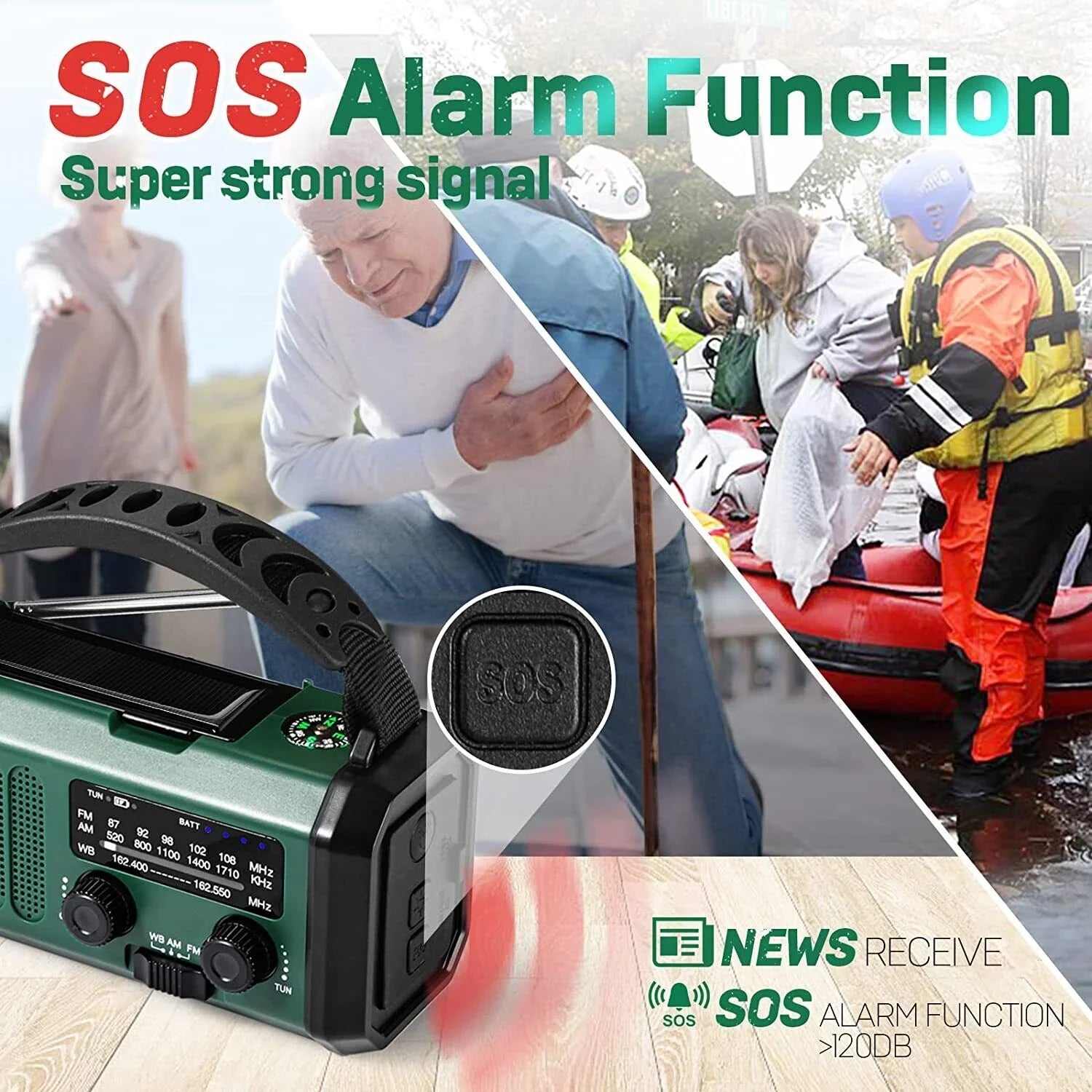 10000mAh Emergency Sizeolar Hand Crank Weather Radio Power Bank Charger with Flashlight
