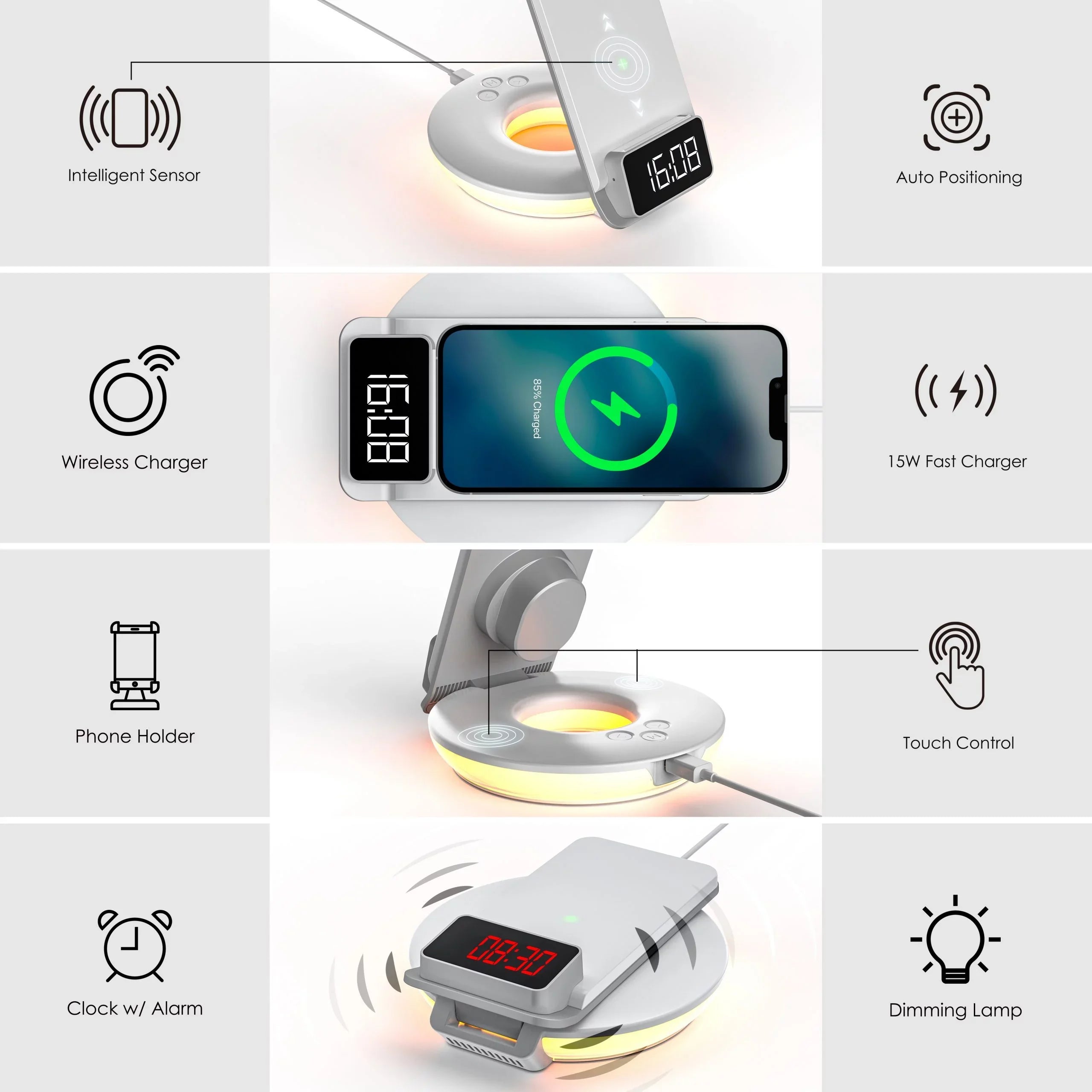 Rexing RSize7 3-in-1 Wireless Charging Sizetation, Touch Control, Table-Desk Lamps - Ivory