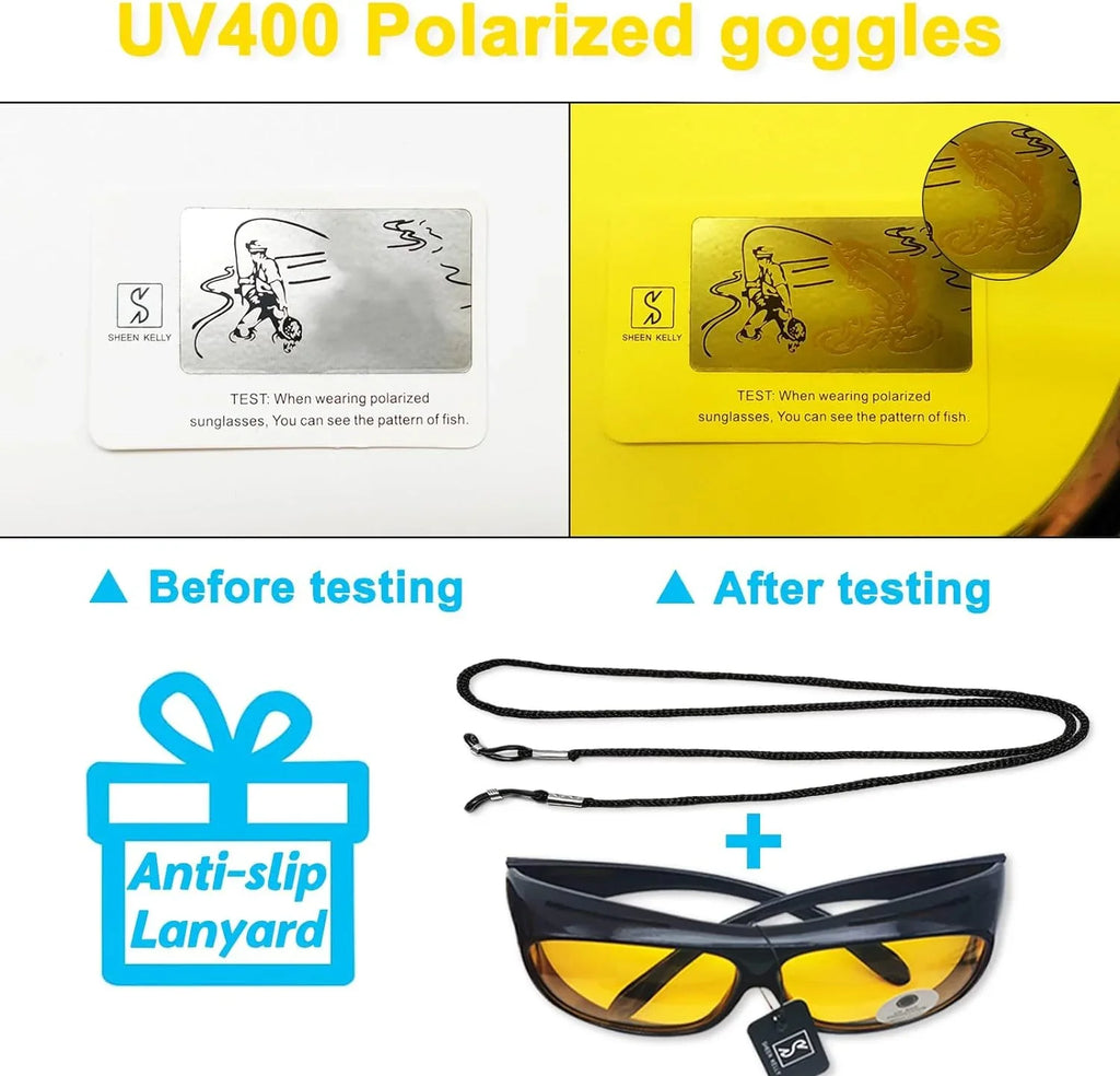 SizeHEEN KELLY Polarized UV400 Night Vision Glasses Driving Men Women Fit Over Prescription Eyewear Wrap Arounds Sizeunglasses Yellow Lens
