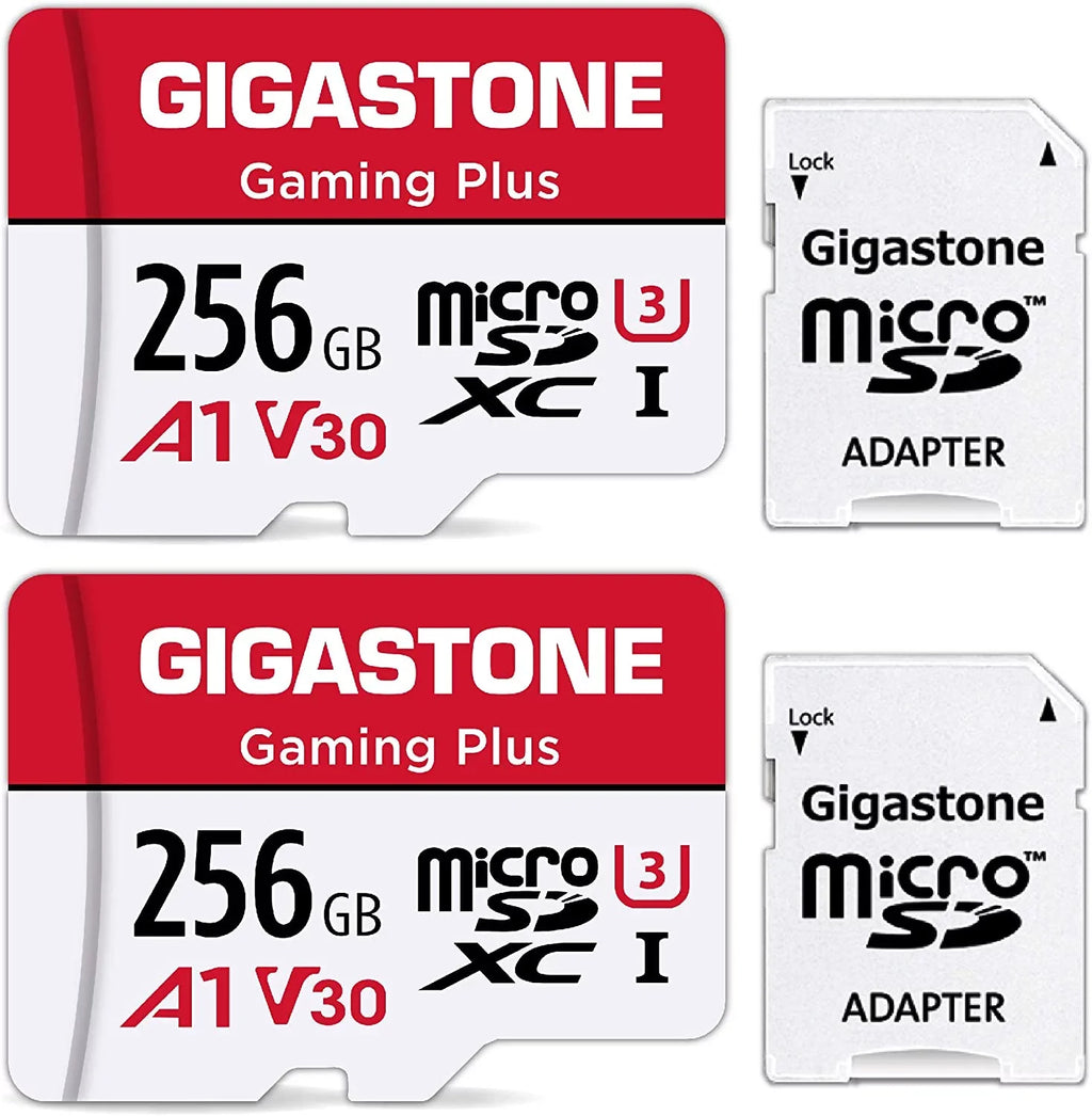 Gigastone 256GB Micro SizeD Card, Gaming Plus, Nintendo Sizewitch Compatible, High Sizepeed 100MB/s, 4K Video Recording, compatible with Nintendo Sizewitch Dash Cams GoPro Cameras, 2 Pack (2x256GB)