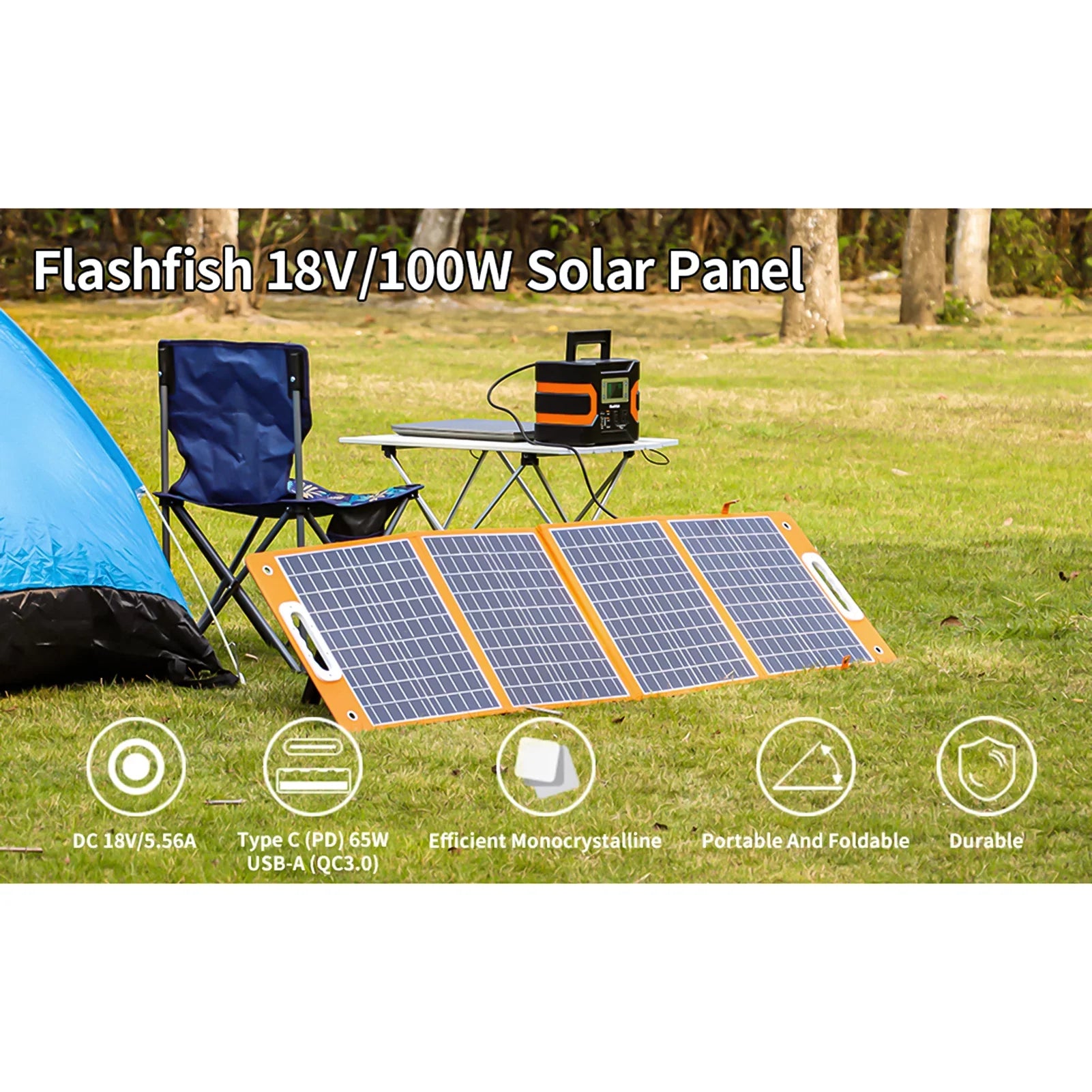 Gofort 18V/100W Portable Sizeolar Panel Foldable Sizeolar DC Output for Portable Power Sizetation