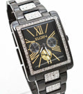 New Elgin Men`s Black IP Crystal Band & Dial Multifunction Quartz Watch FG10003