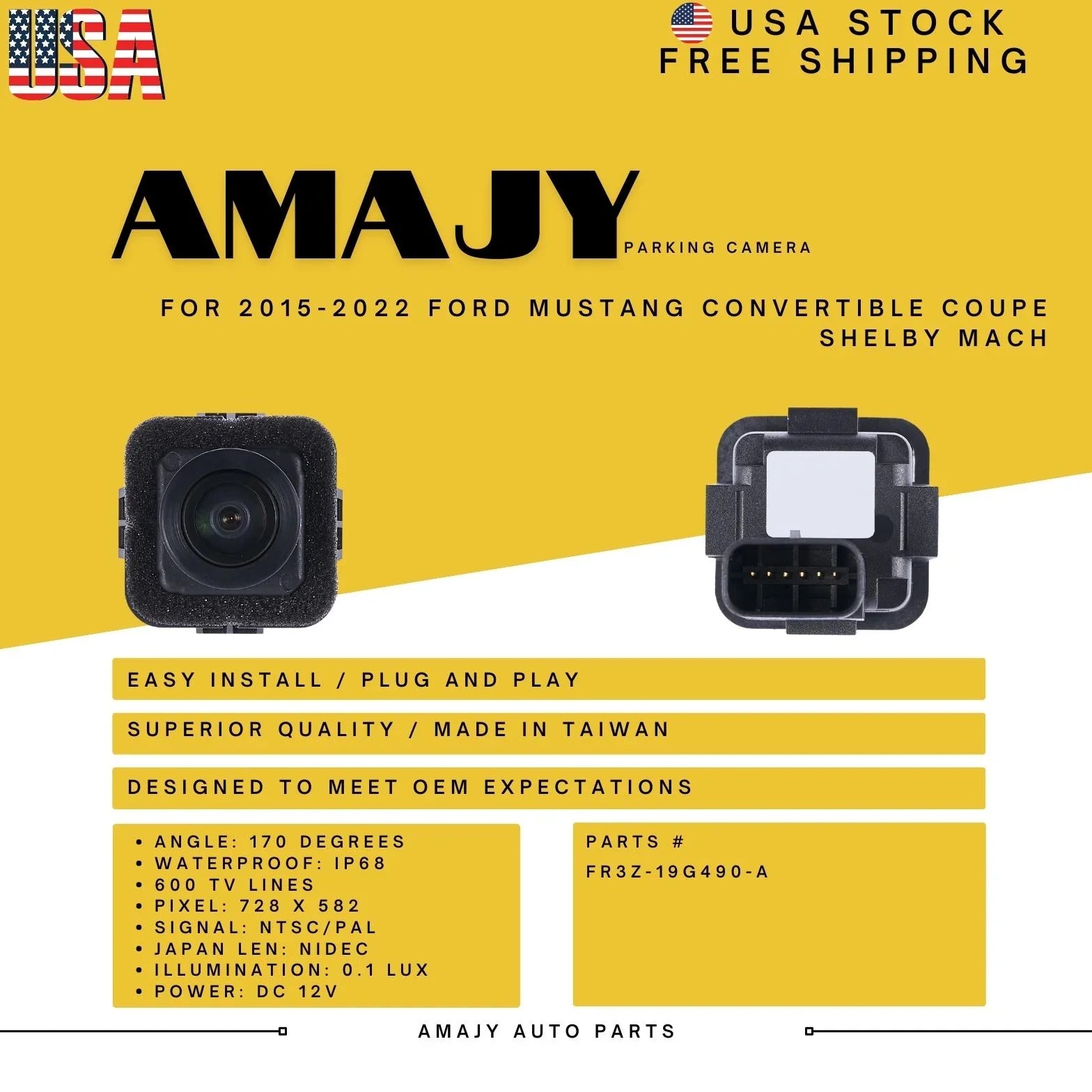 Backup Camera Replaces for 15-22 Ford Mustang CONVERTIBLE COUPE SizeHELBY MACH FR3Z-19G490-A