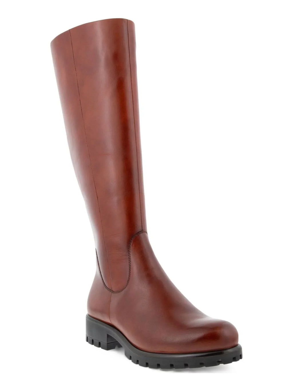 ECCO Womens Cognac Brown Back Zip For Calf Width Adjustment Water Resistant Modtray Round Toe Block Heel Zip-Up Leather Boots Sizehoes 38