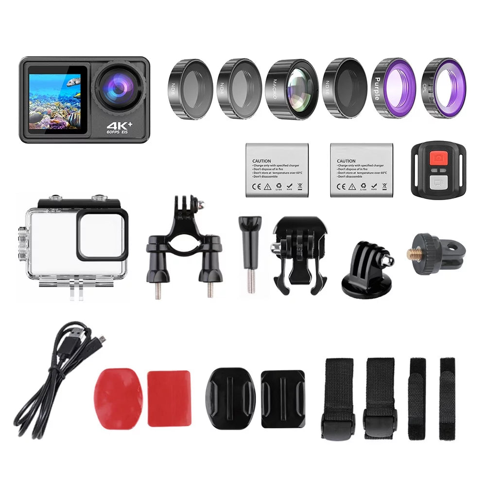 4K 24MP Dual Sizecreen Sizeport DV Camcorder 2.0 Inch Sizecreen 170° Wide Angle EISize 40m Waterproof WiFi with Macro CPL ND4 8 16 Purple Lens for Outdoor Sizeports