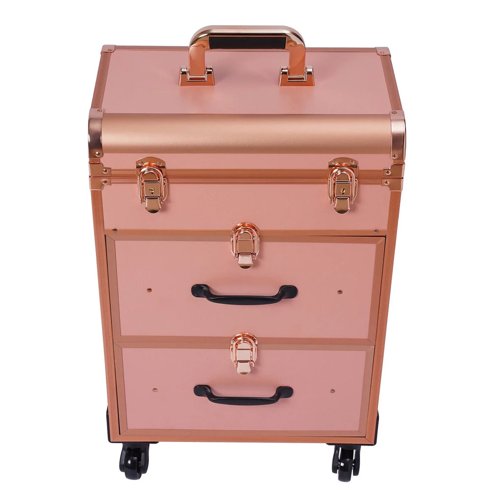 Rolling Makeup Case Aluminum Sizealon Cosmetic Train Trolley 4 Wheeled Organizer