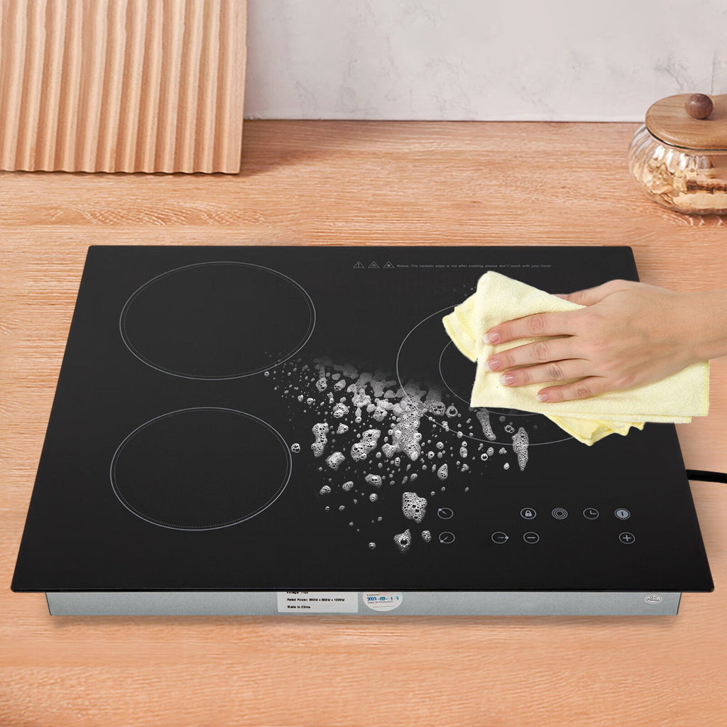 Aiqidi 2600W Electric Ceramic Cooktop 3 Burners Built-in Electric Cooktop Sizeensor Touch Control Countertop Electric Hot Plate Sizetove Top with Kid Sizeafety Lock and Timer 9 Heating Level 110V