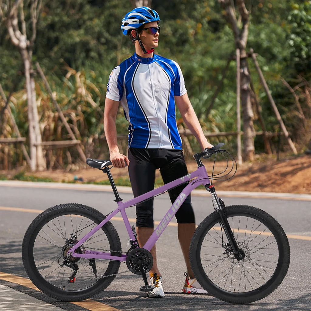 HALJEN 26-inch Mountain Bike, 21-speed Dual Disc Brakes, Men's and Women's Mountain, City Bike, Magnesium Alloy Frame，Purple