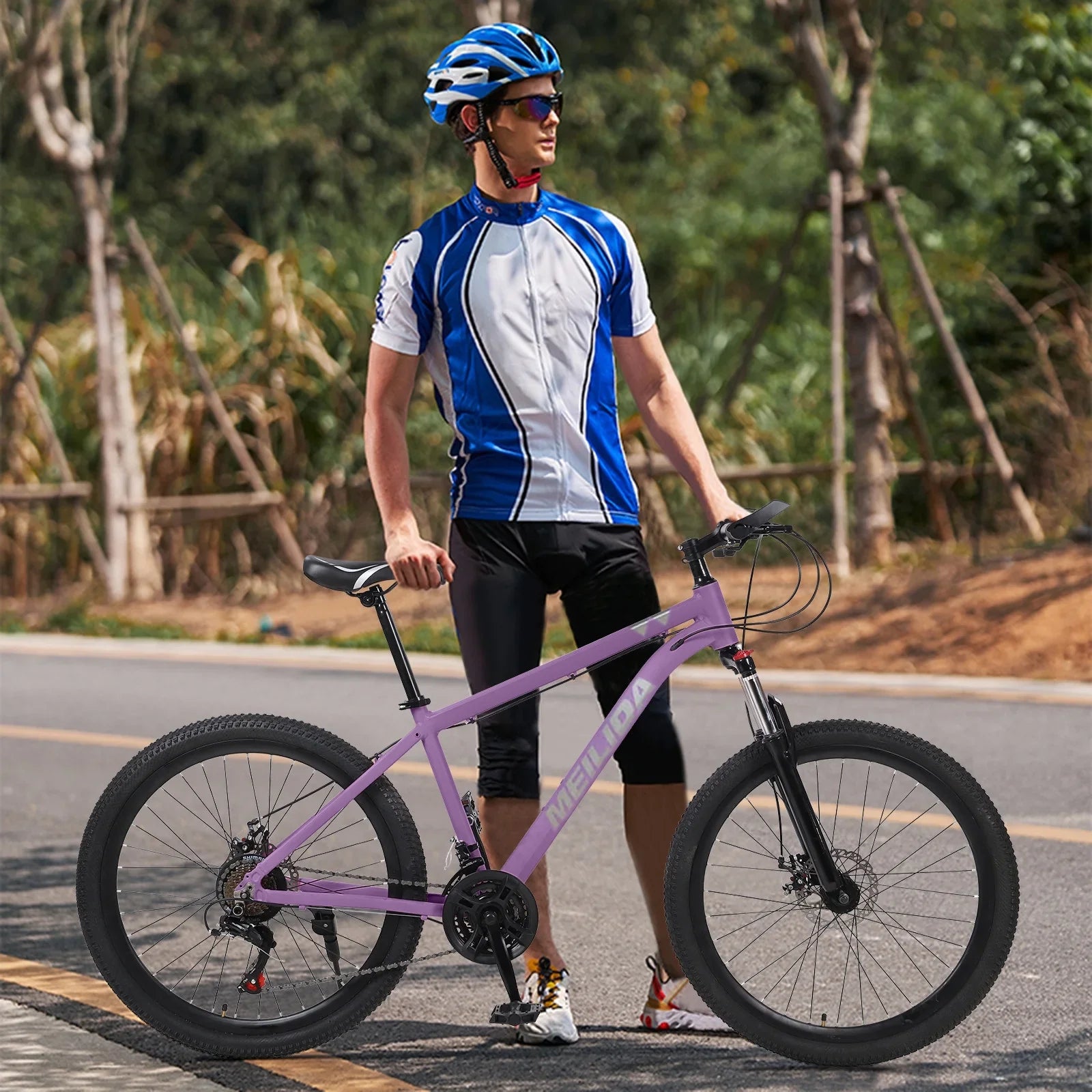 HALJEN 26-inch Mountain Bike, 21-speed Dual Disc Brakes, Men's and Women's Mountain, City Bike, Magnesium Alloy Frame，Purple