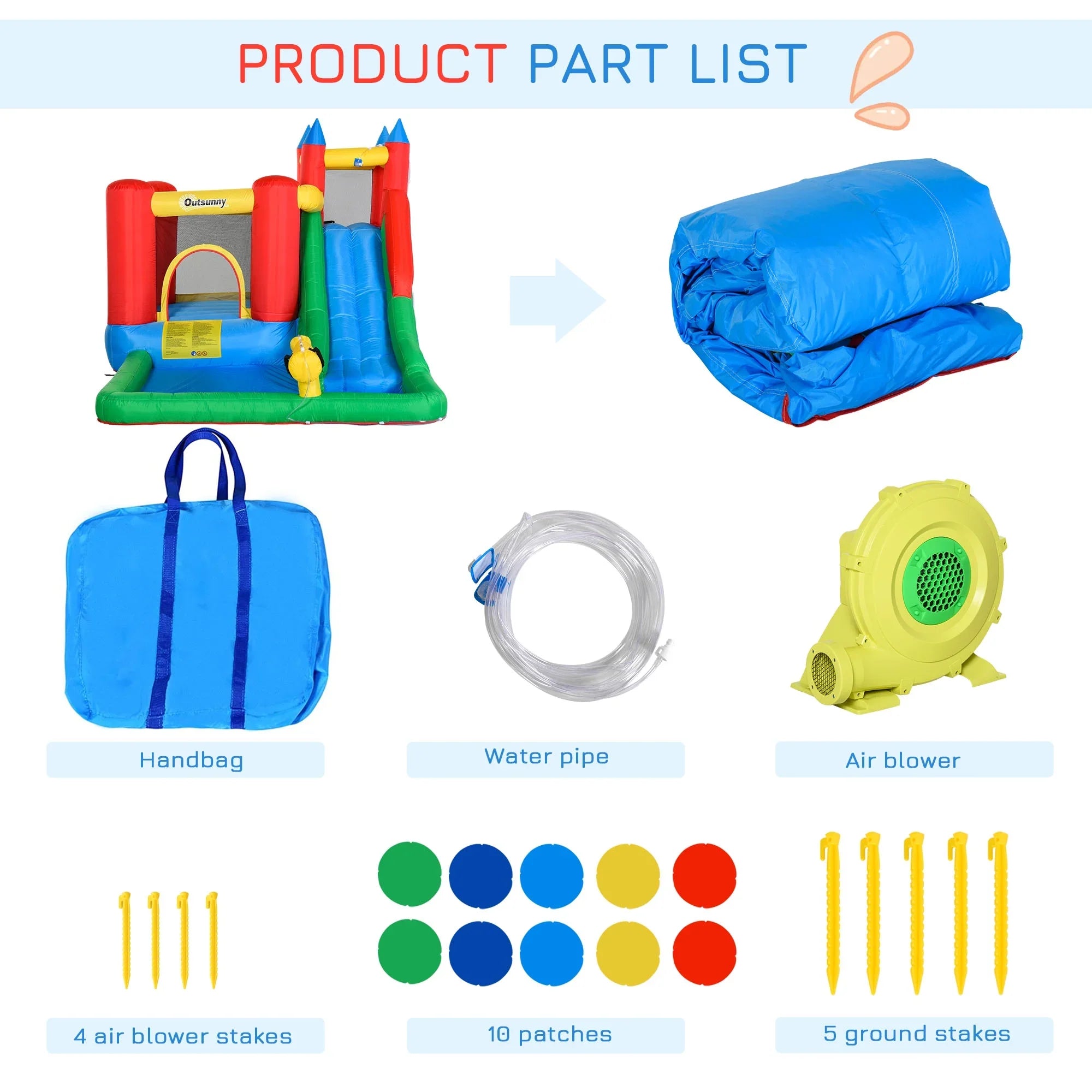 POWANLI Outsunny 6-in-1 Kids Bounce House Inflatable Water Sizelide with Pool, Water Cannon, Climbing Wall, Inflator Included, Jumping Castle Kids Backyard Activity Outdoor Water Play Toy