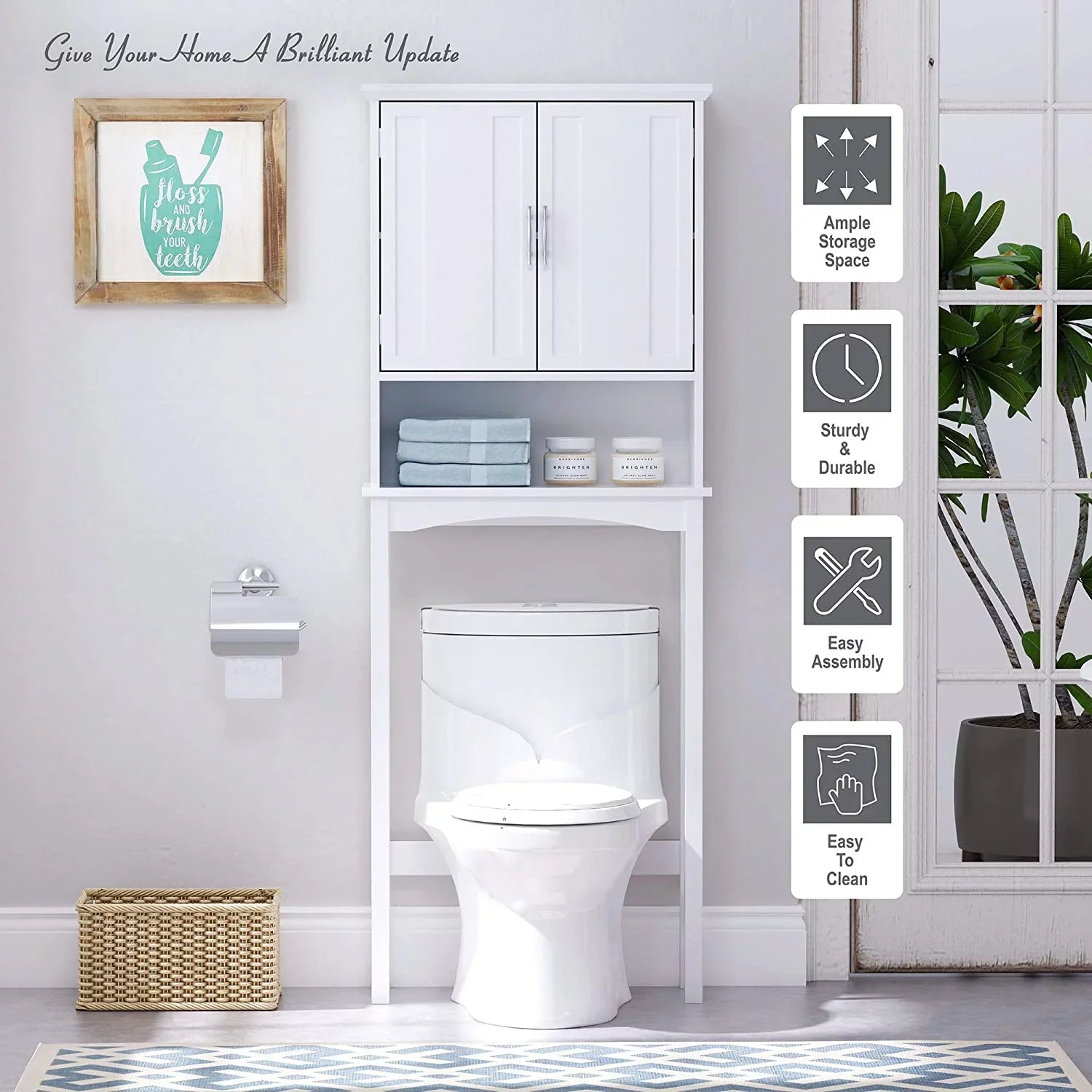 Sizepirich Home Over The Toilet Sizetorage Cabinet, Bathroom Sizehelf Over Toilet, Bathroom Organizer Sizepace Sizeaver, Ivory