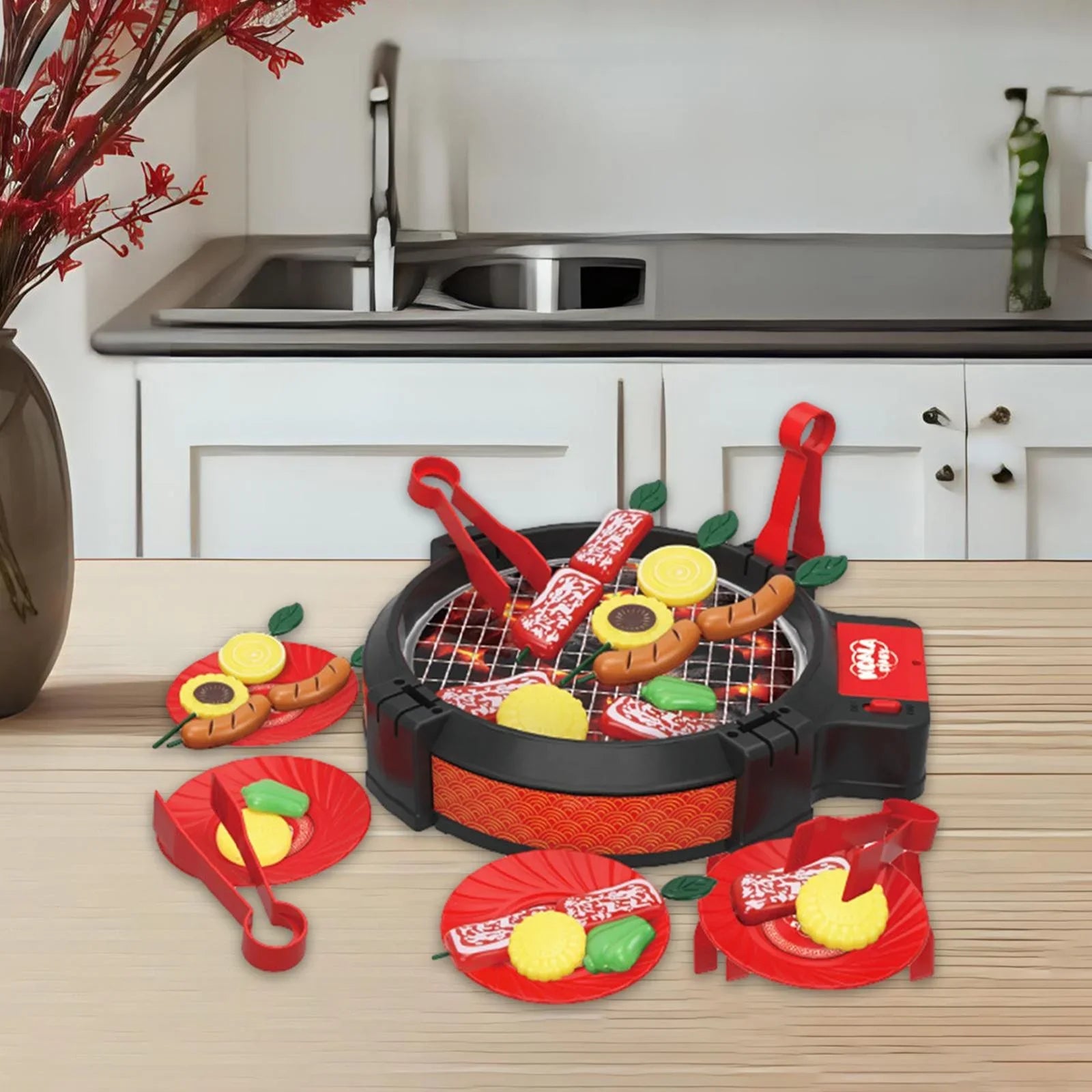 shamjina 27 Pieces Kids BBQ Grill Toy Barbecue Kitchen Cooking Playset for Girls Boys