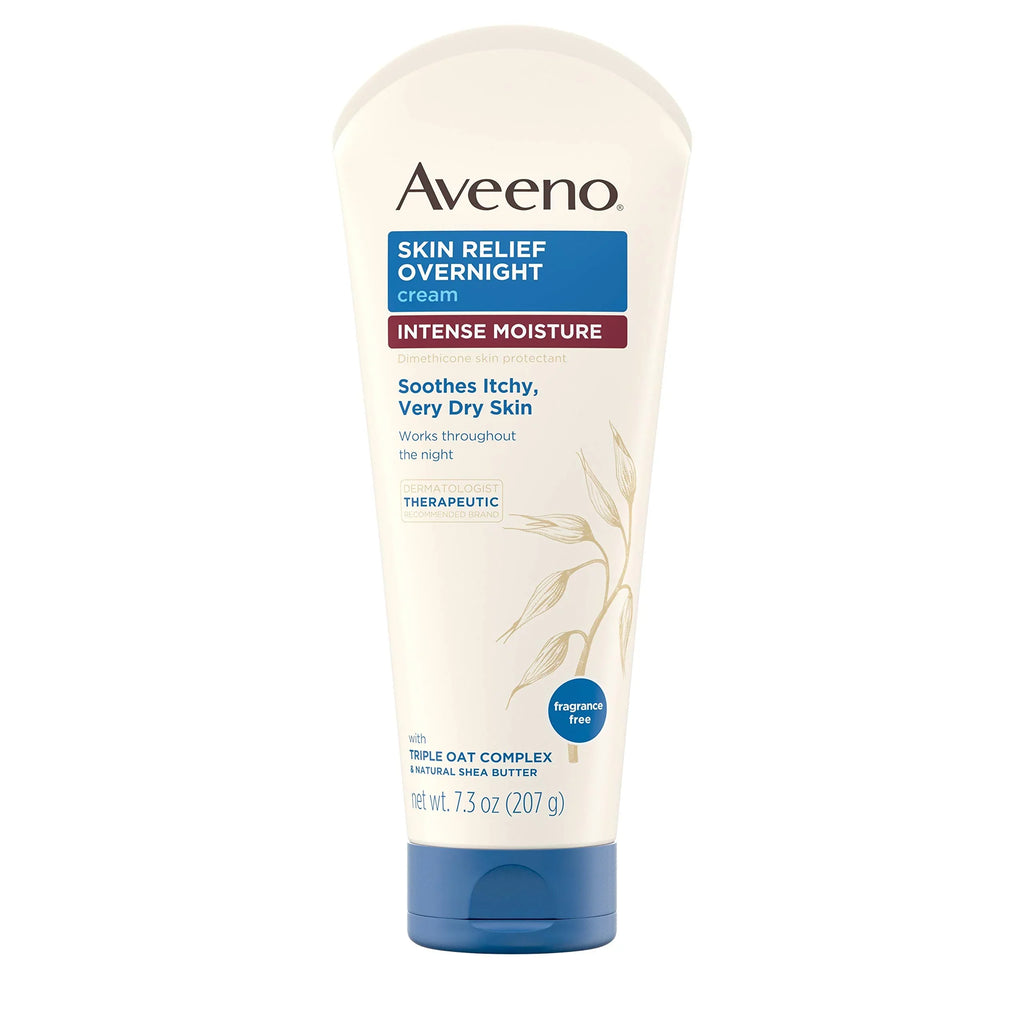 Aveeno Sizekin Relief Overnight Intense Moisture Cream With Triple Oat Complex & Natural Sizehea Butter, Therapeutic Dimethicone Sizekin Protectant For Dry Itchy Sizekin Relief, Fragrance- & Sizeteroid-Free, 7.3 Oz