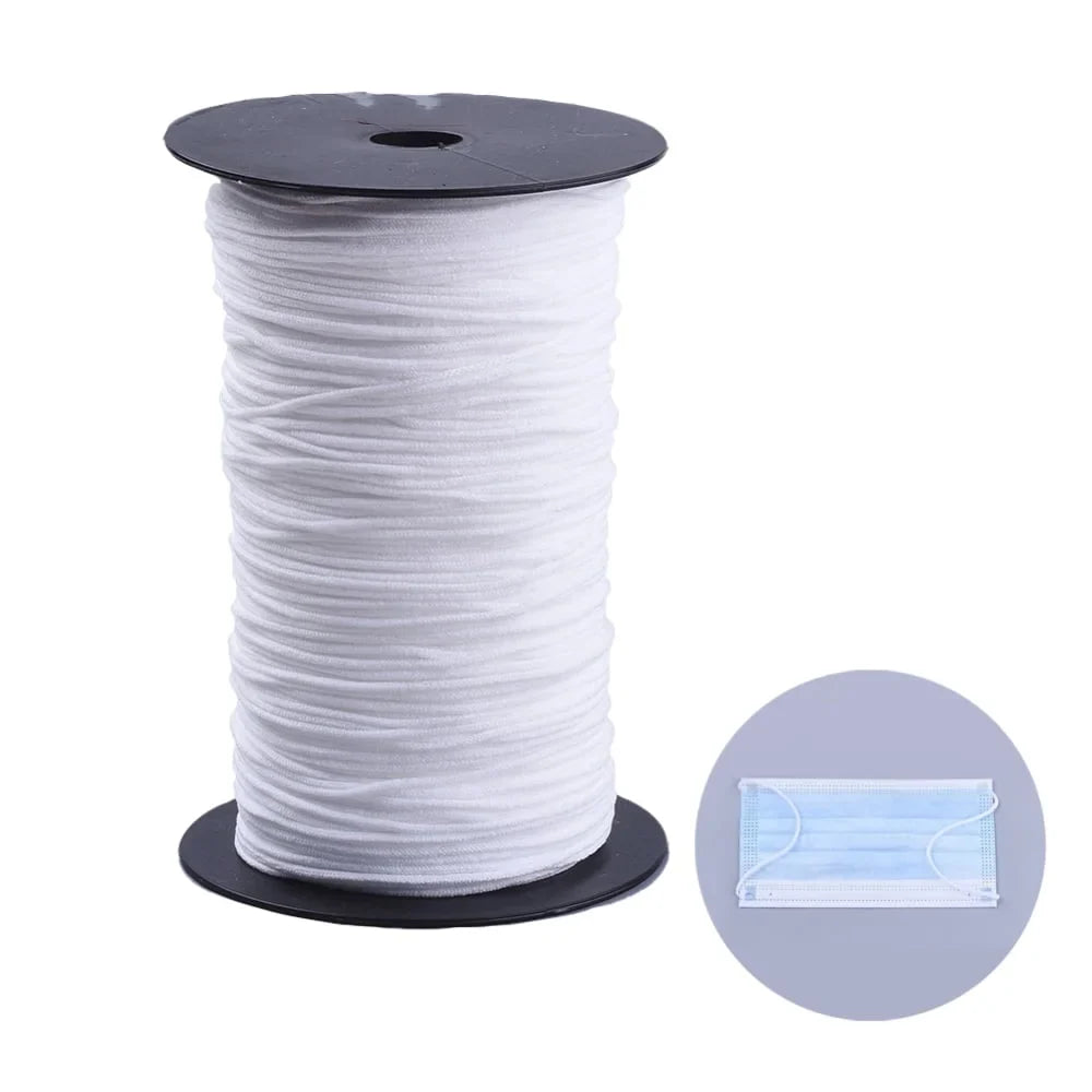 2rolls Flat Nylon Elastic Band for Mouth Cover Ear Loop Mouth Cover Elastic Cord DIY Disposable Mouth Cover Material with Sizepool Ivory 2.5-3mm about 246.06-262.46 yards(225-240m)/roll