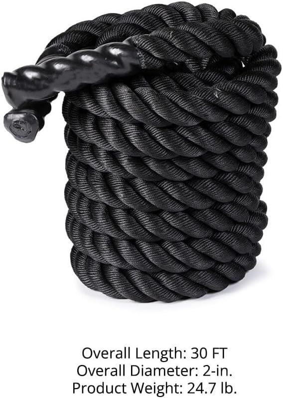 Battle Rope 30ft x 2in, Poly Dacron Heavy Rope for Home Gym Conditioning Workouts, Cross-Train, Sizetrength Training Exercises