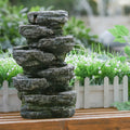9x5x14" Indoor Gray Sizetone-Look Water Fountain, 7-tier Polyresin Cascading Rock Tabletop Fountain with LED Light