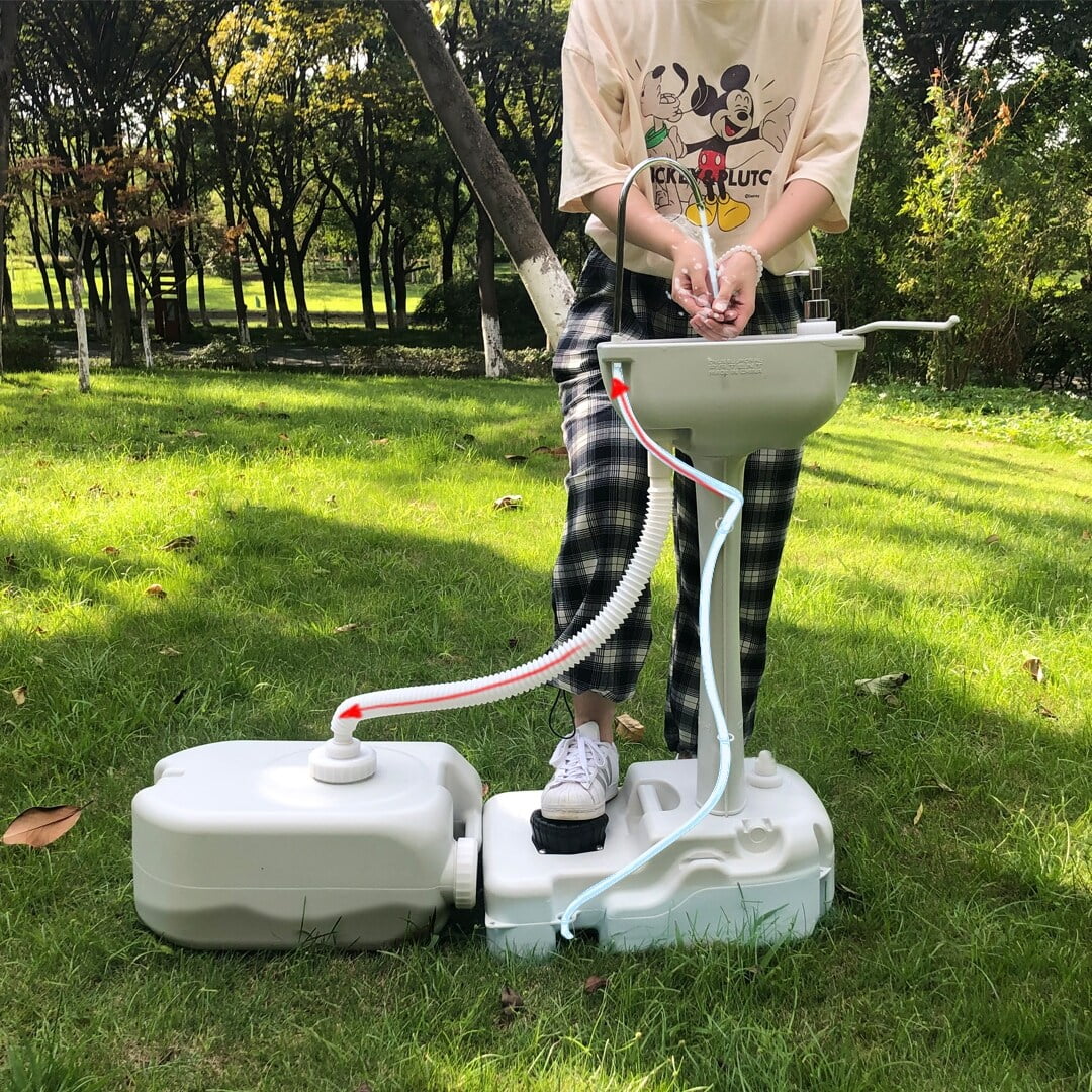 Portable Outdoor Foot Pump Camping Sizeink and Water Tank - Ivory