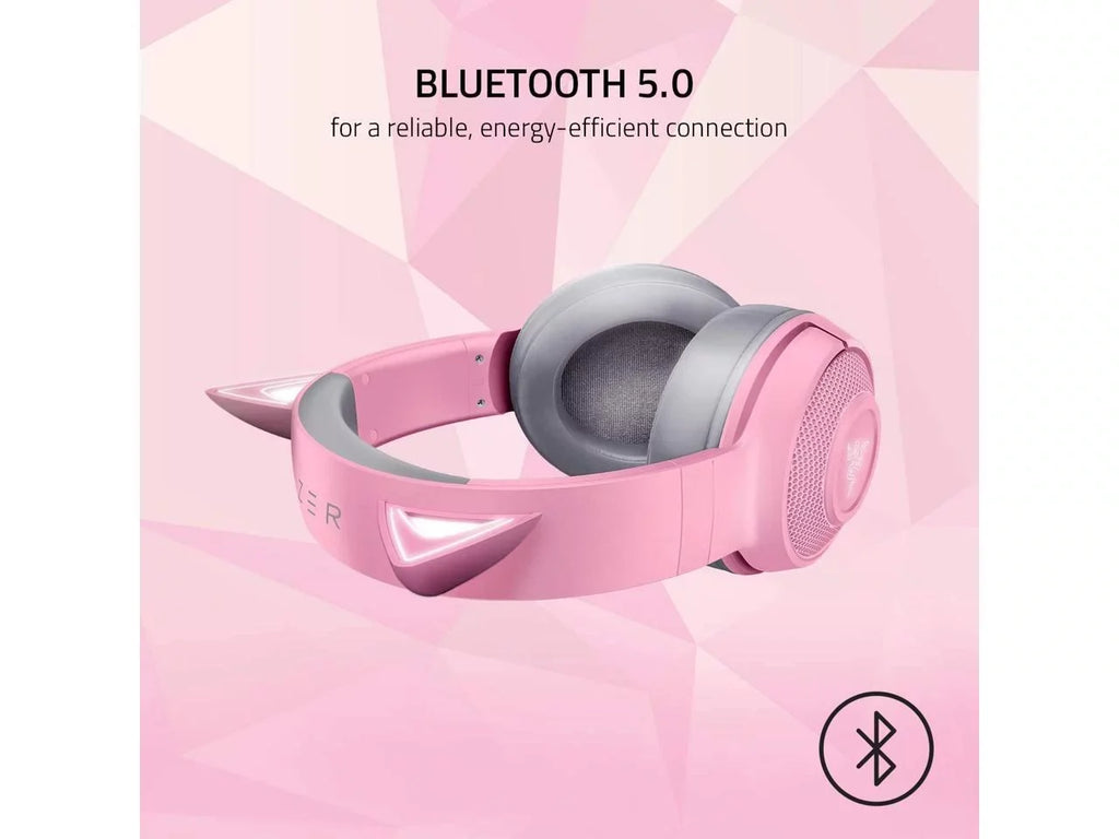 Razer Kraken BT Kitty Edition: Bluetooth 5.0-40ms Low Latency Connection - Custom-Tuned 40mm Drivers - Beamforming Microphone - Powered by Razer Chroma - Quartz Pink