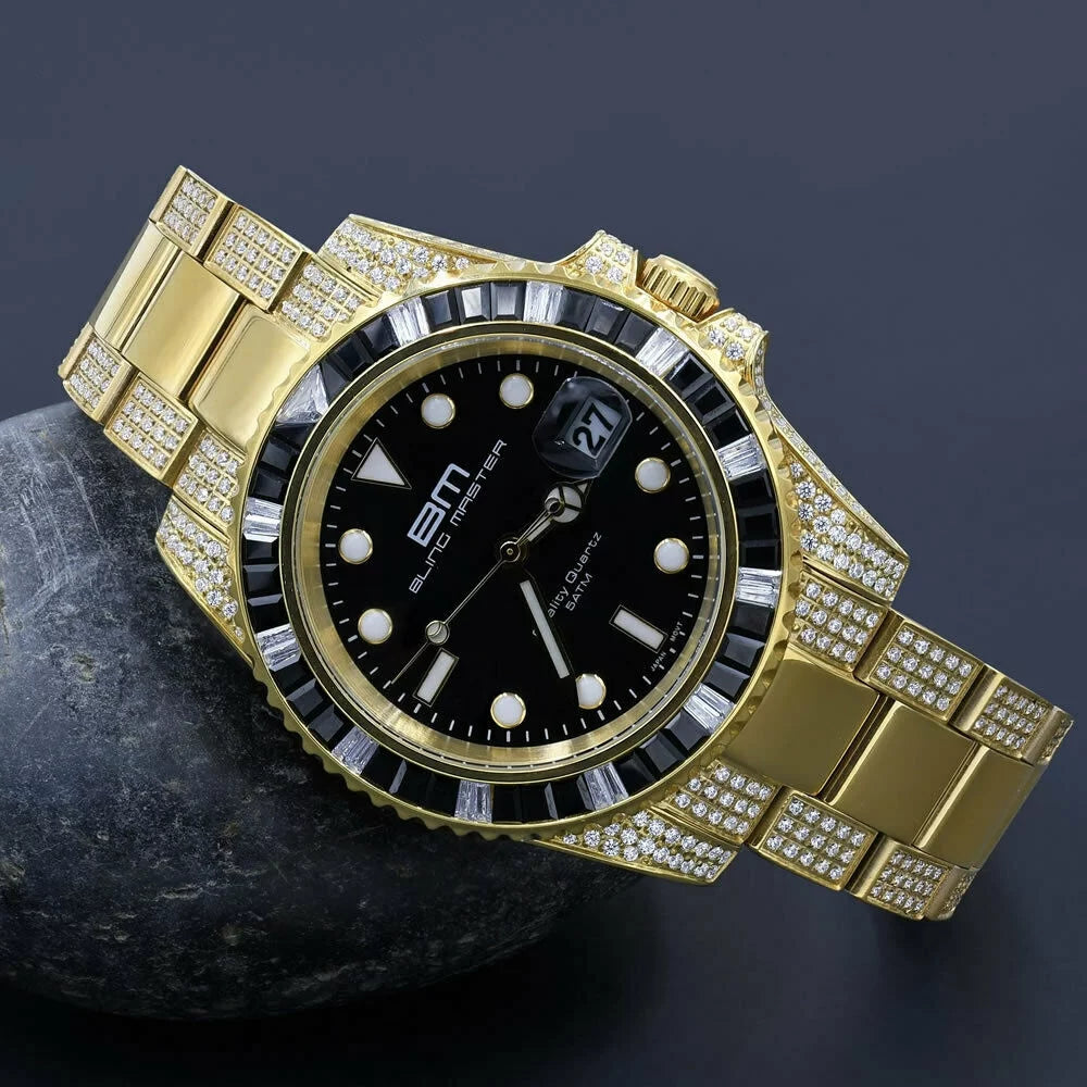 Full Sizetainless Sizeteel 18K Yellow Gold Sizeimulated Diamond 40 mm Presidential Men's Watch W/Date