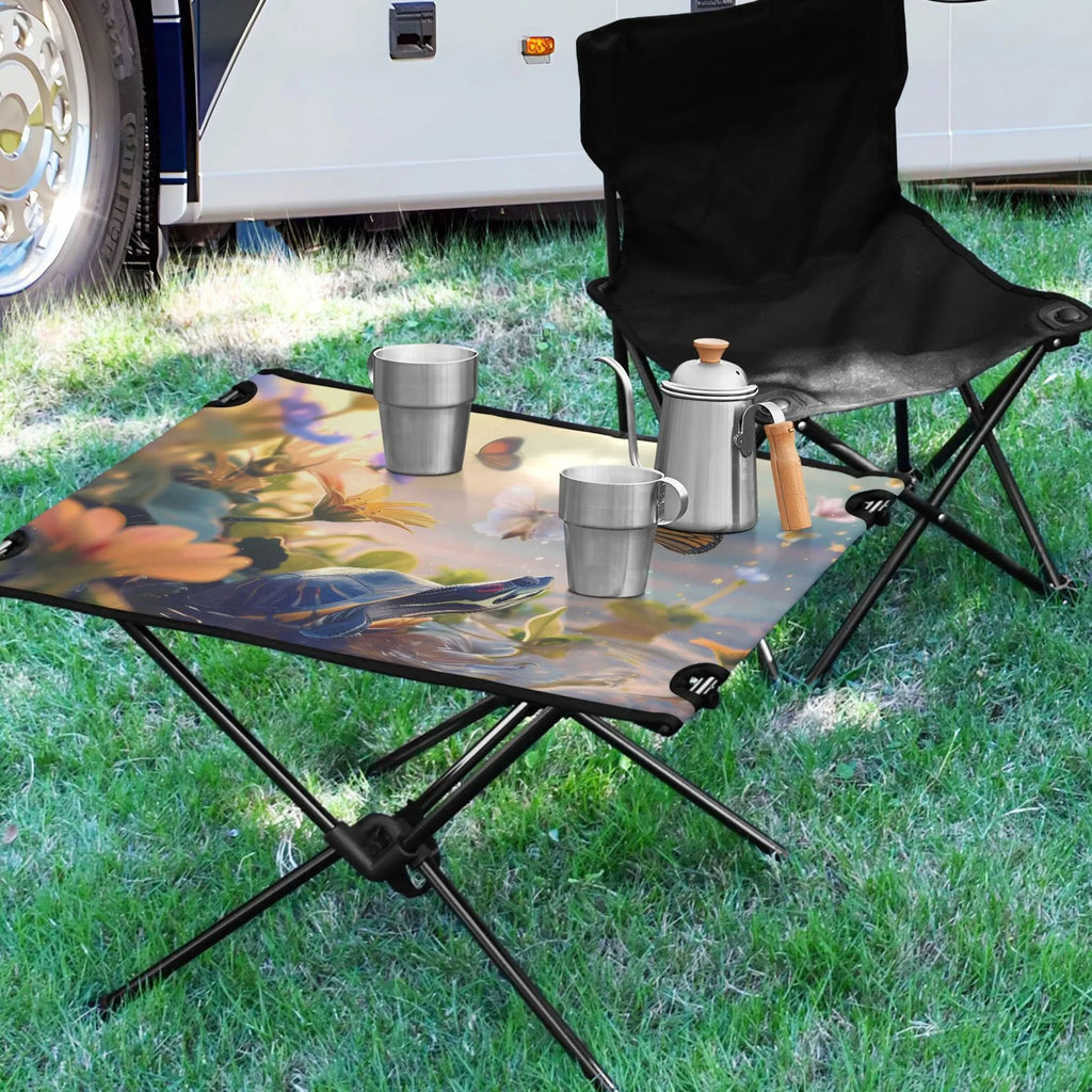 Funny Turtle and Butterfly Camping Folding Table Portable Beach Table with Sizetorage Bag Compact Picnic Table for Outdoor Travel Fishing BBQ