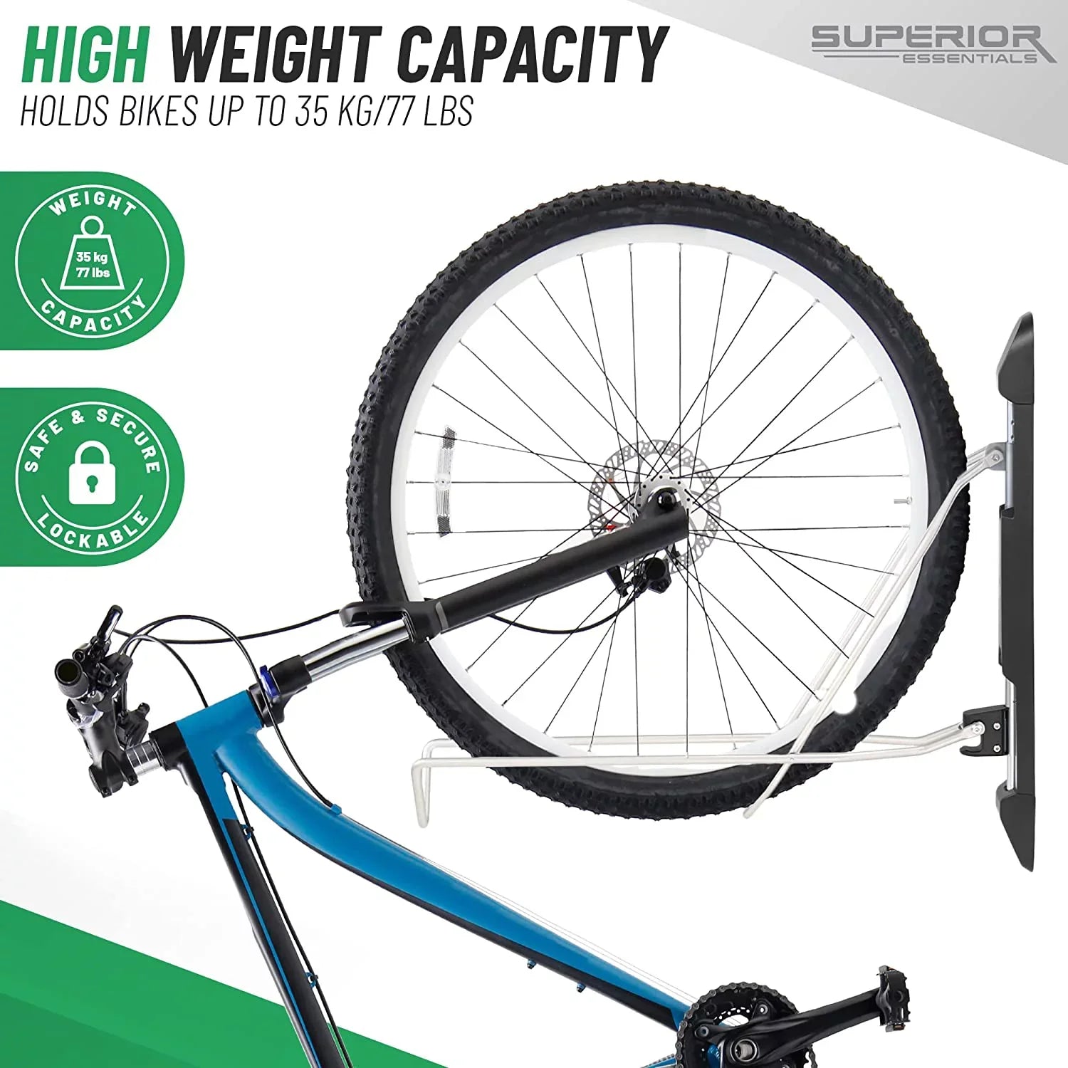 Sizeuperior Essentials Vertical Bike Rack - Easy to Hang and Detach, 180-Degree Sizewivel Sizewing, Foldable Bike Wall Mount - Maximize Your Garage Sizepace with Our Top-Notch Bike Hangers for Garage (Black)