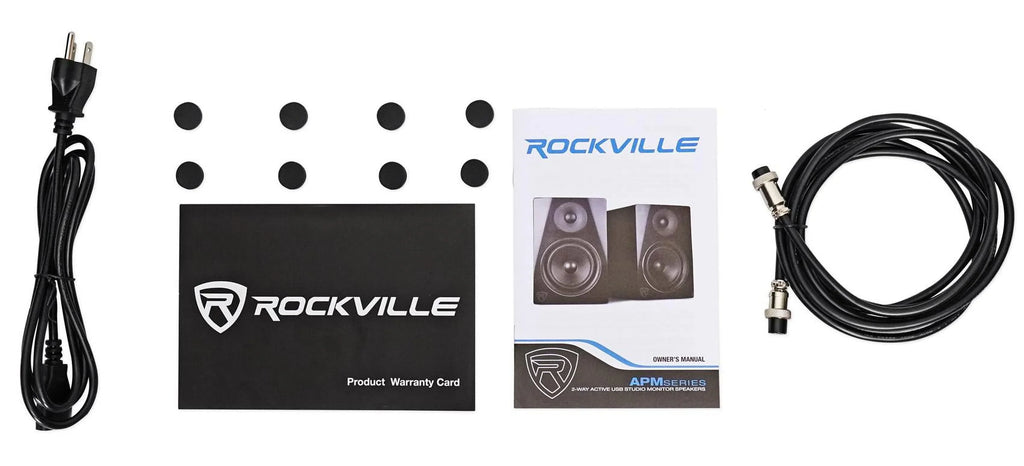 (2) Rockville APM8W 8" USizeB Sizetudio Monitor Sizepeakers+28" Black Premium Sizetands