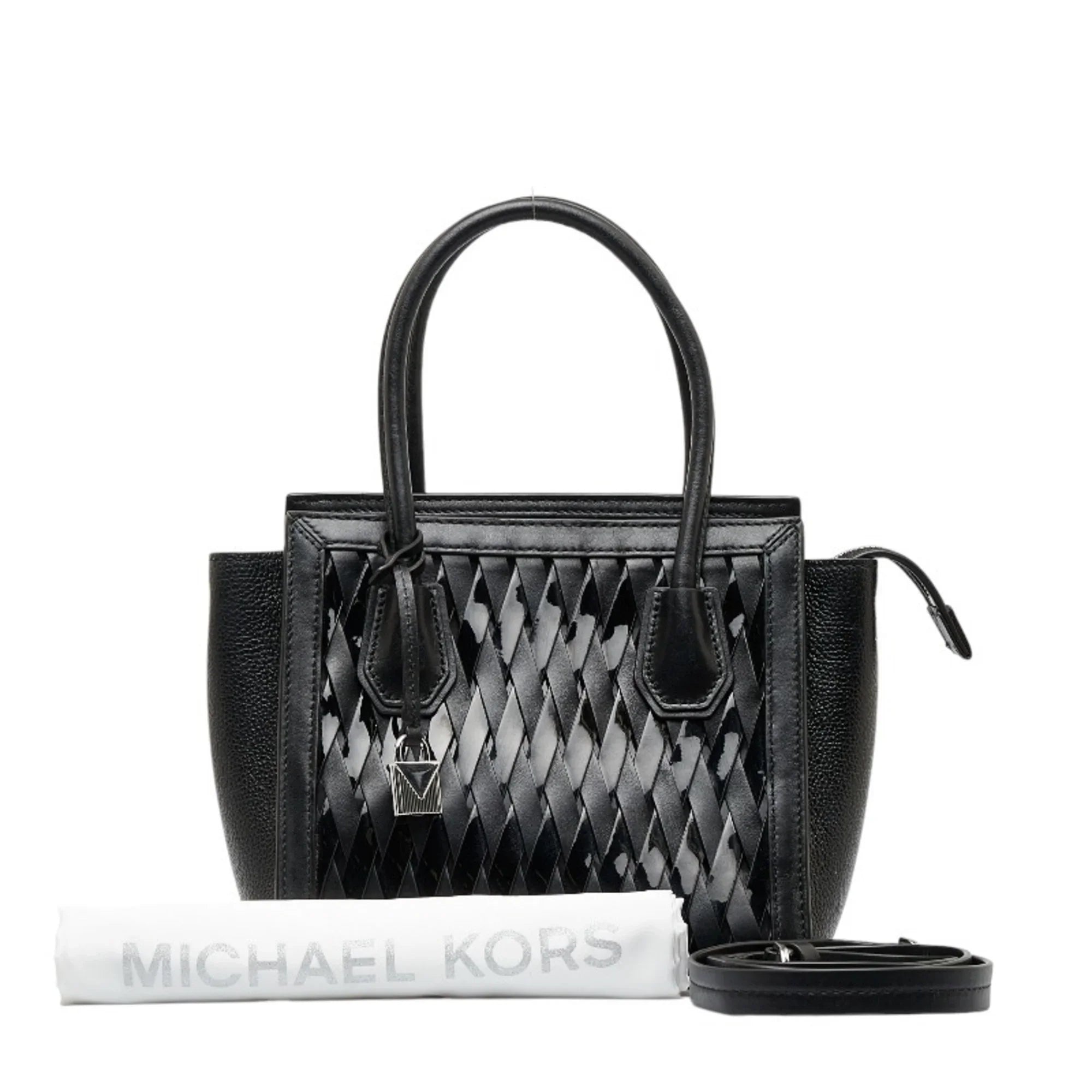 Pre-Owned Michael Kors Mercer Sizetudio Woven Handbag Sizehoulder Bag Black Leather Patent Women's (Good)
