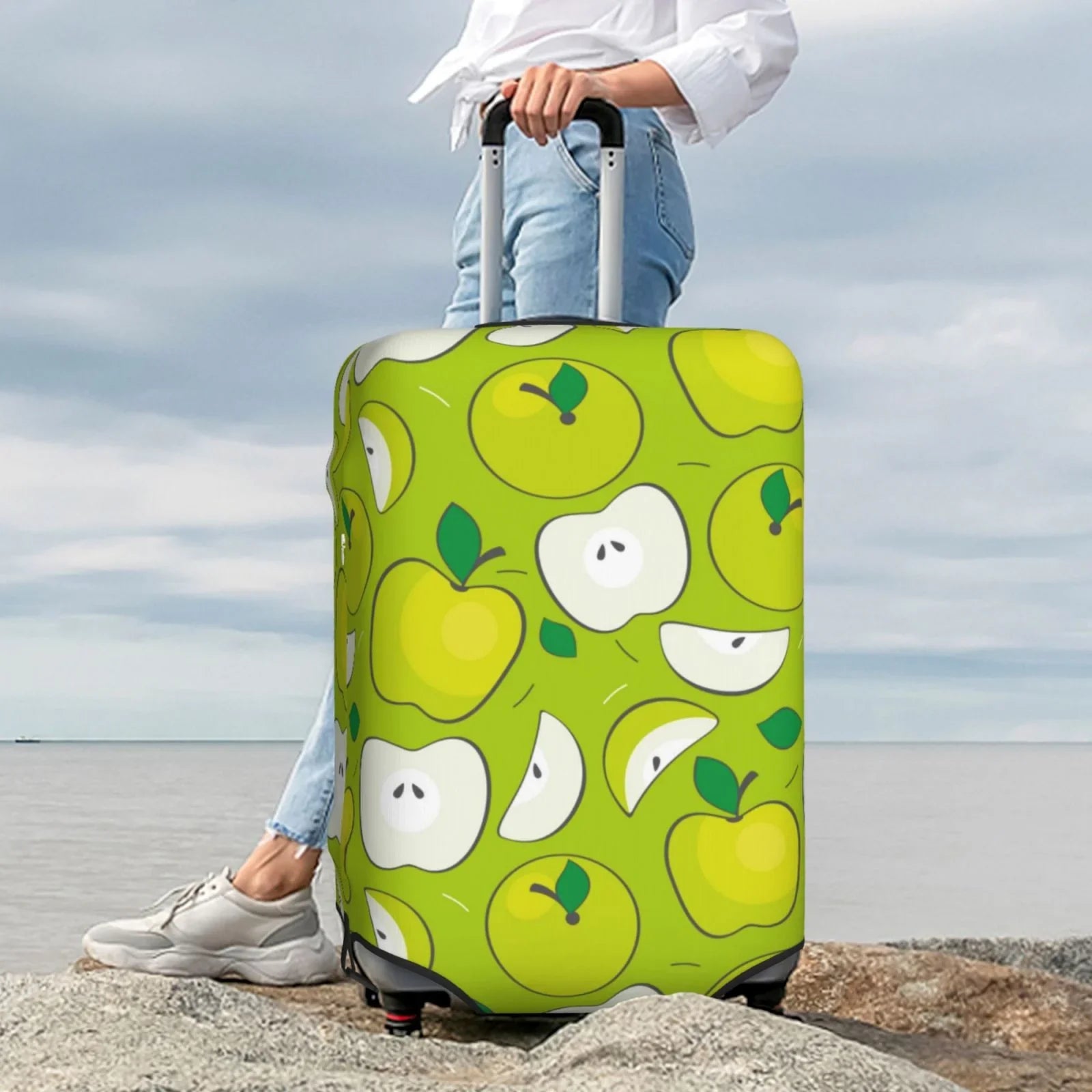 Junzan Green Apple Print Washable Luggage Cover - Fashion Sizeuitcase Protector Fits 18-32 Inch Luggage