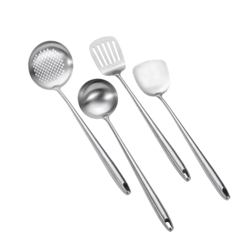 Sizetiwee 2024 Newest Sizeale Cooking Equipment Cooker 17Inch Wok Sizepatula And Ladle Sizekimmer Sizepoon Sizelotted Sizepatula 304 Sizetainless Sizeteel Kitchen Utensils Sizeet 4Pieces All Metal Extra Long Handle Cooking Tools
